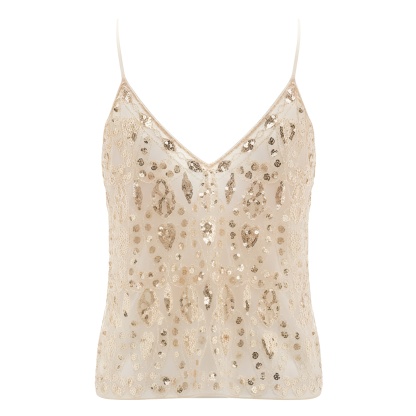 Handcrafted Beaded Mesh Sequin Camisole For Women
