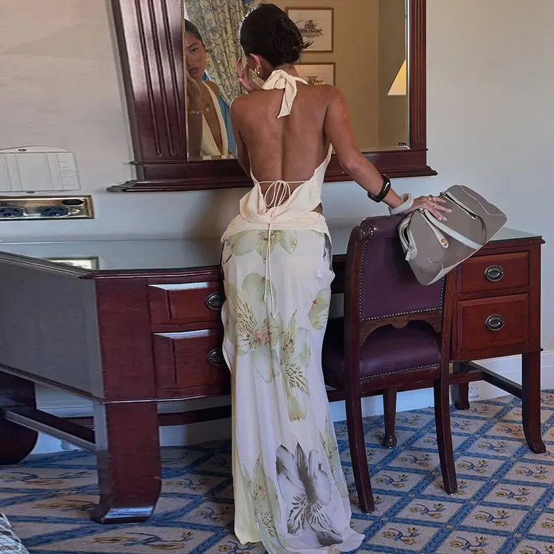 Floral Printed Tank Top And Long Skirt Set For Women