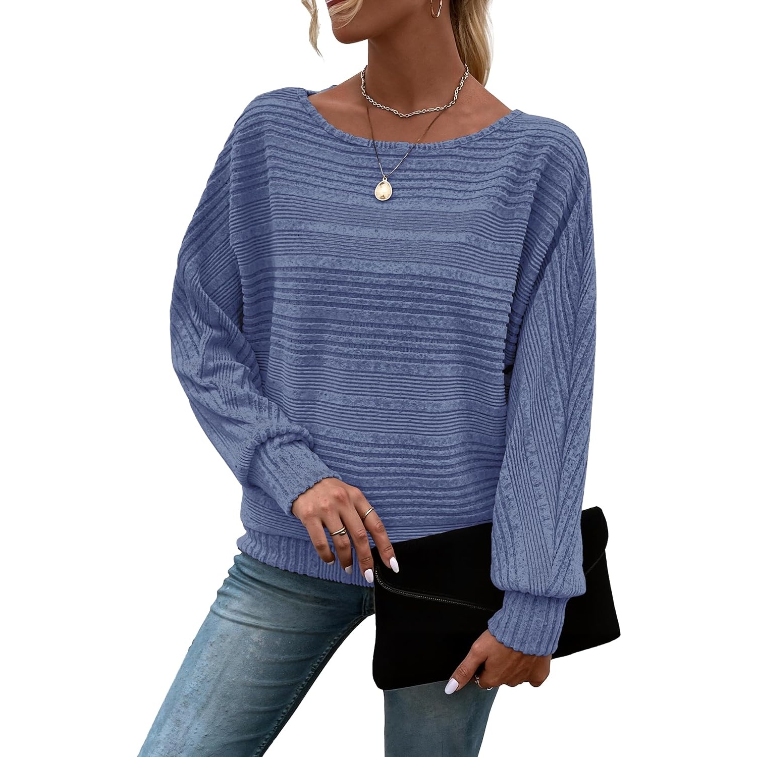 Textured Ribbed Knit Long Sleeve Top For Women