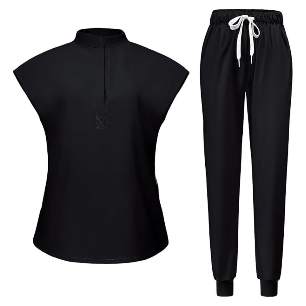 Women 6 Pocket Scrubs Set  Modern Medical Uniform Top and Jogger Pants