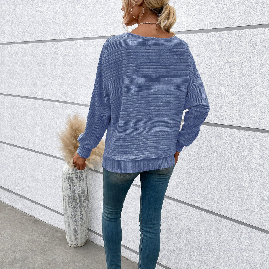 Textured Ribbed Knit Long Sleeve Top For Women