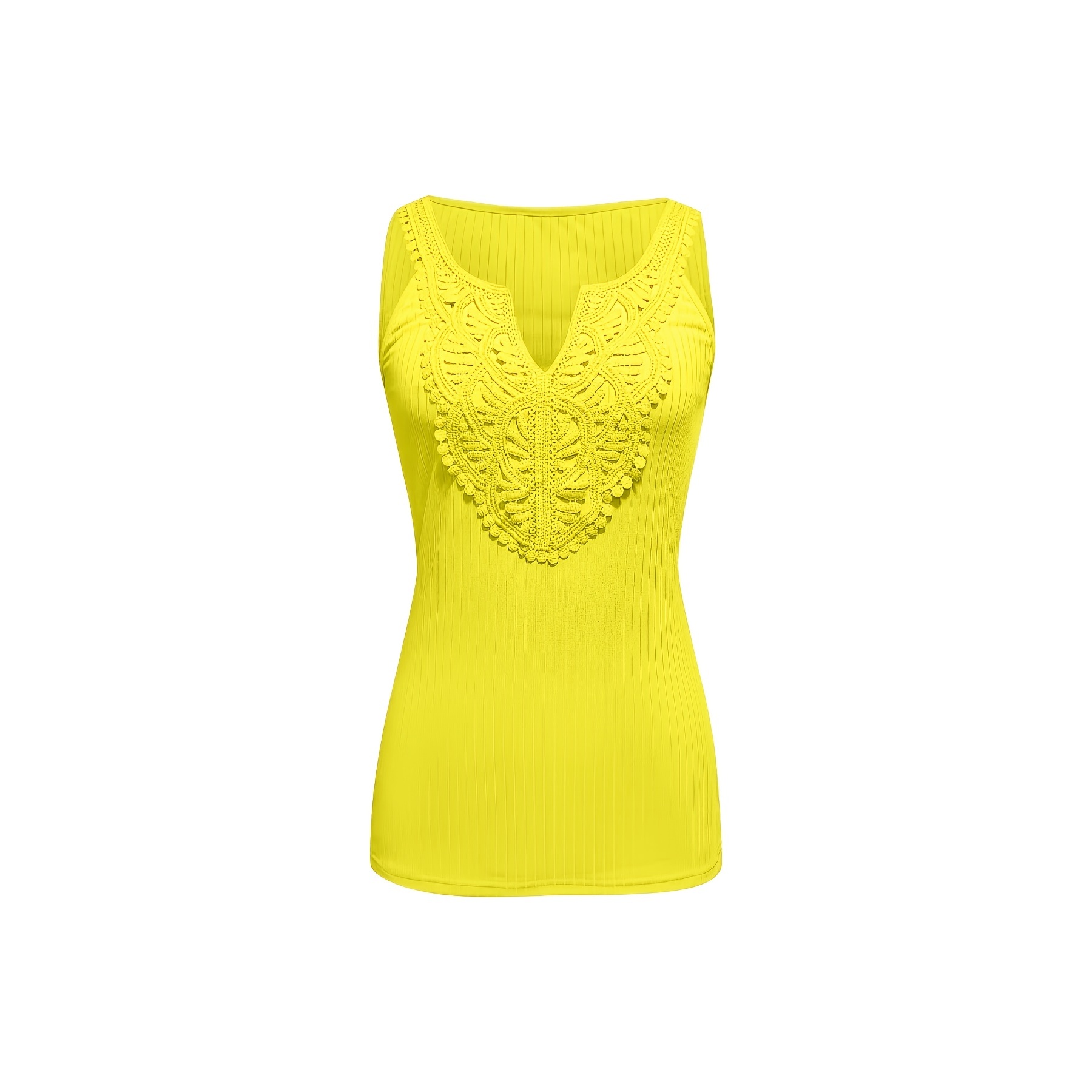 Ribbed Lace Detail Sleeveless Top For Women
