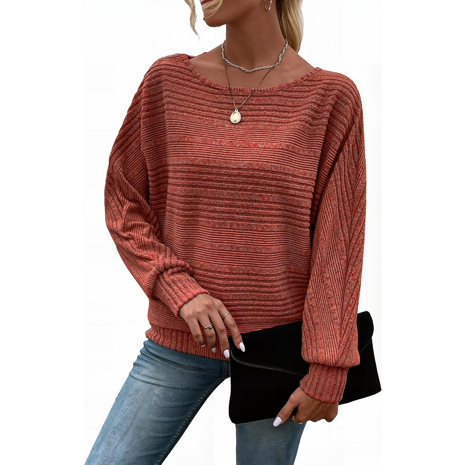 Textured Ribbed Knit Long Sleeve Top For Women