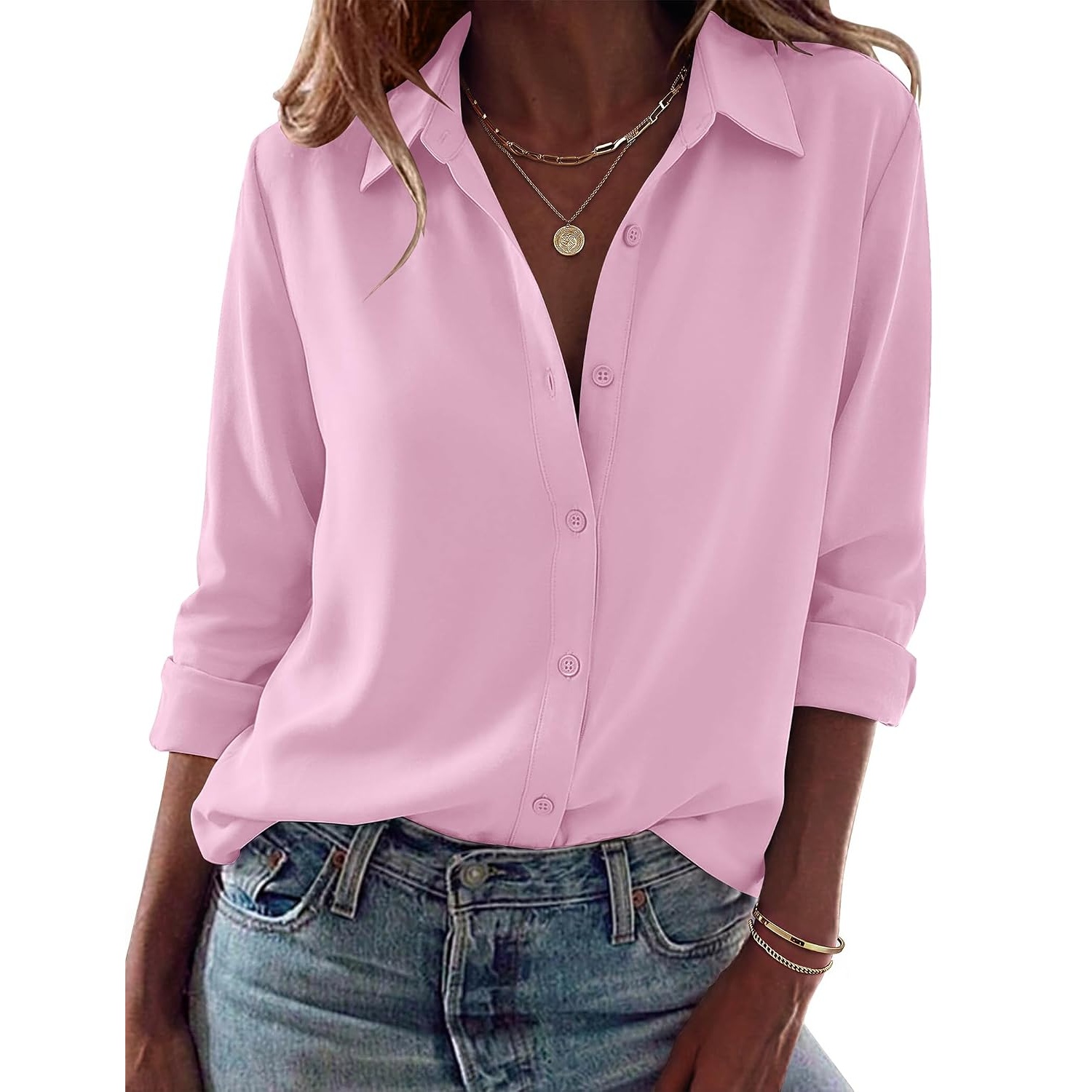 Casual Long Sleeve Button Down Blouse For Women