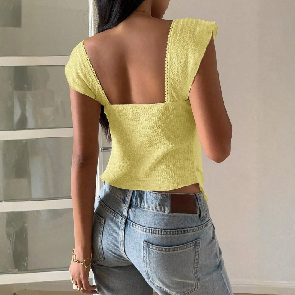 Ruffle Knitted Sweetheart Asymmetrical Tank Top For Women