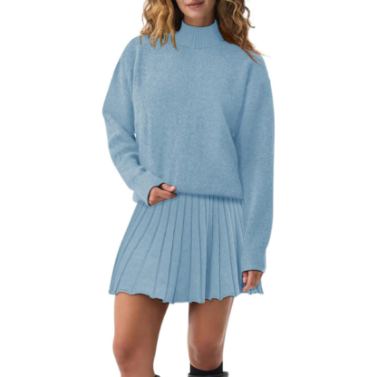 Women's Two Piece Outfits Turtleneck Long Sleeve Ribbed Knit Tops Pleated Mini Skirt 2026 Casual Sweater Sets