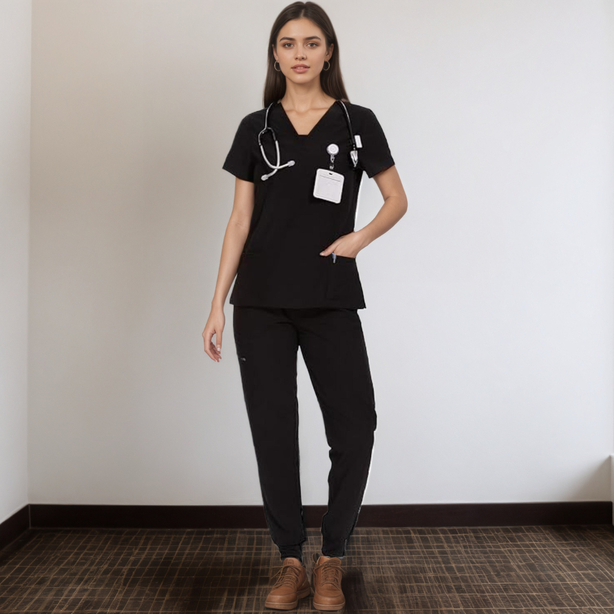 Women V Neck Top And Cargo Pants Scrubs Set