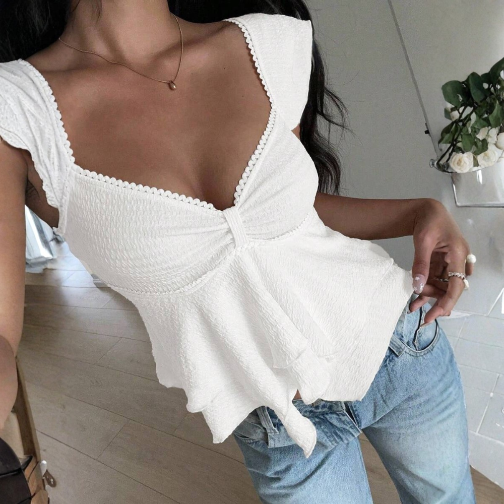 Ruffle Knitted Sweetheart Asymmetrical Tank Top For Women