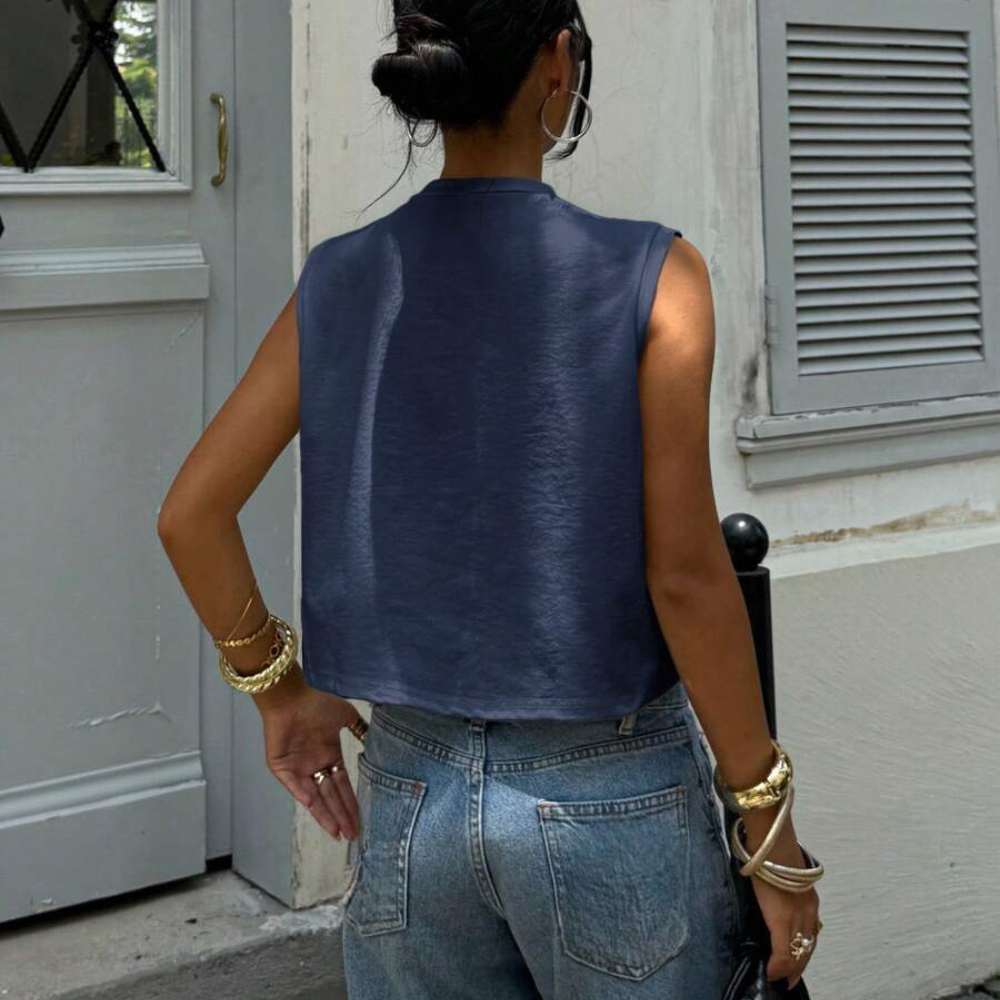 Casual Round Neck Cropped Tank Top