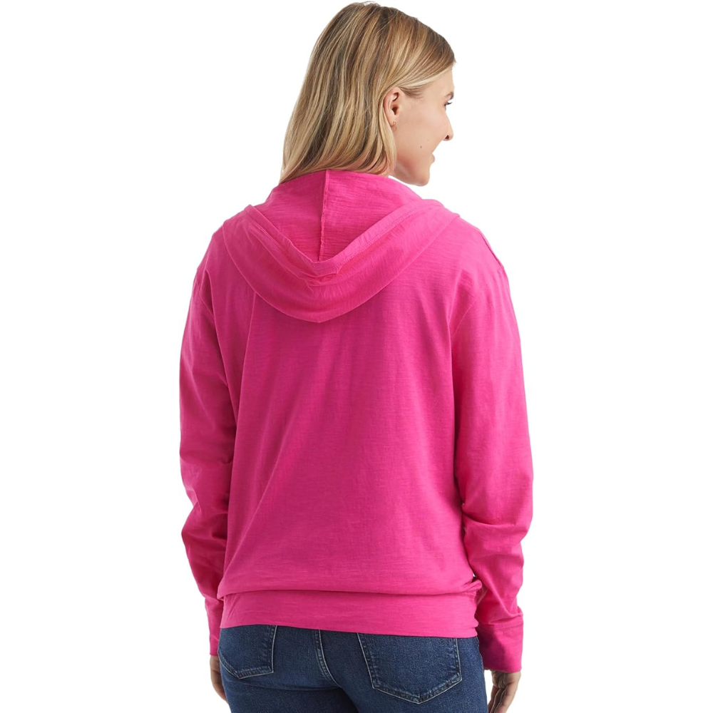 Women Slub Hoodie Textured Cotton Zip Up T-Shirt
