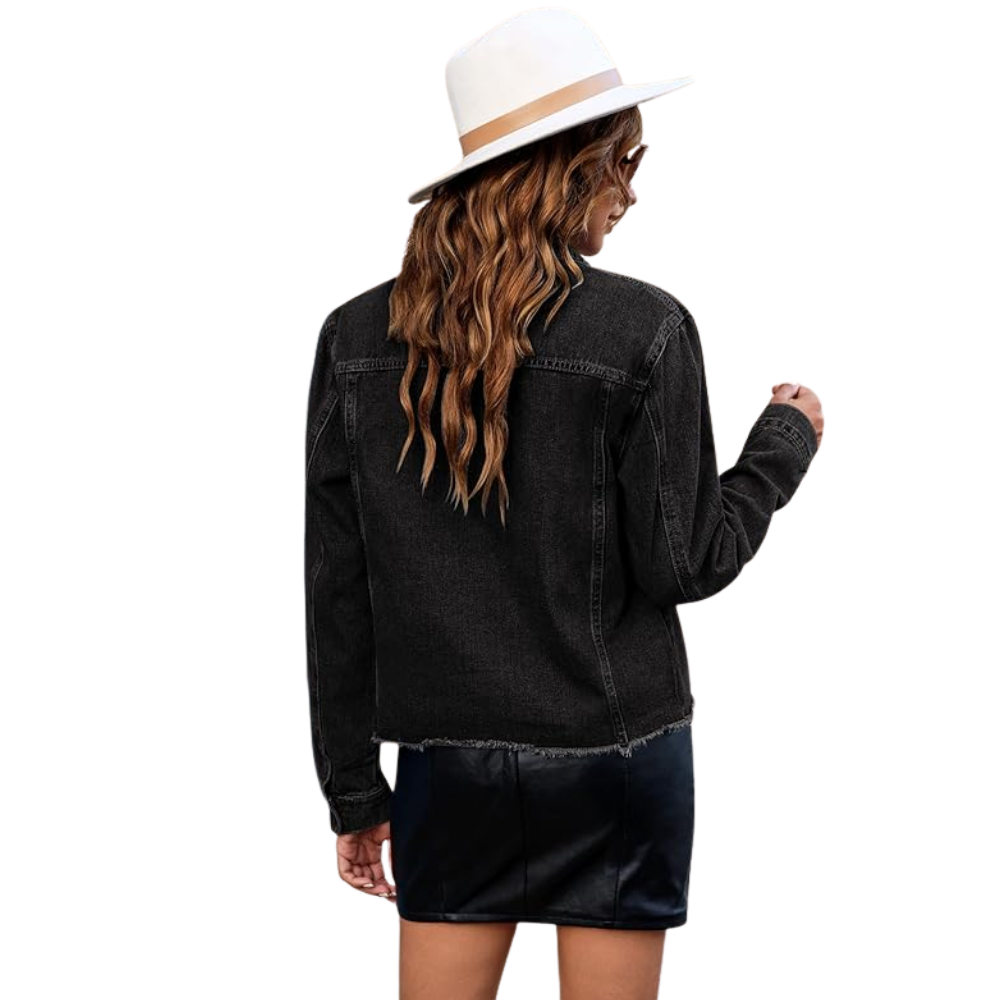 Women’s Distressed Denim Jacket Vintage Button Up Trucker Style