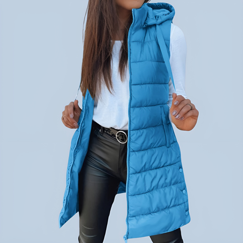 Women Long Hooded Puffer Vest