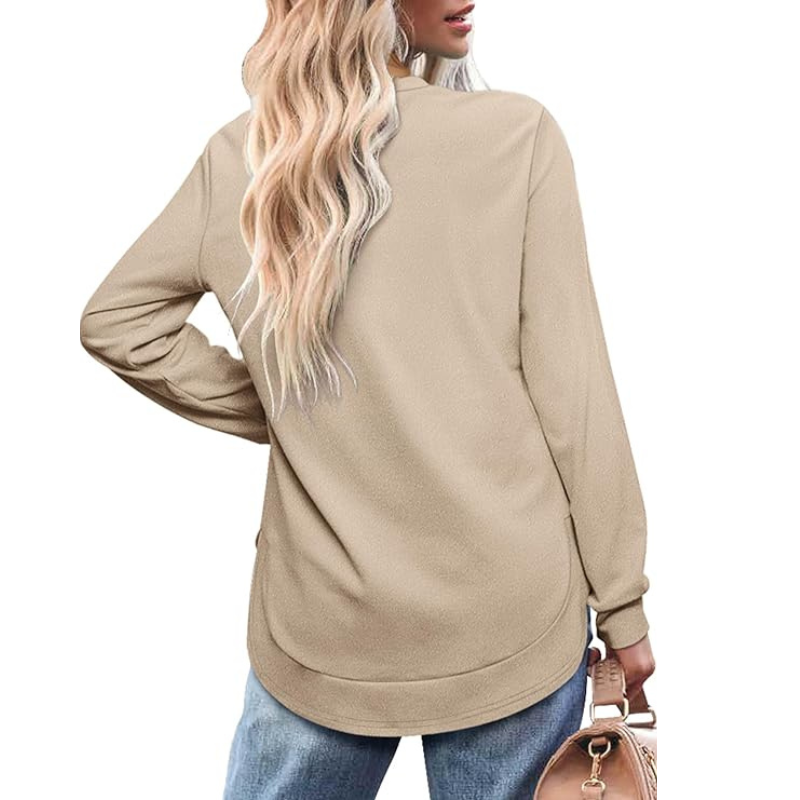 Sweatshirt Crewneck Long Sleeve Shirts High Low Tops Curved Hem For Womens