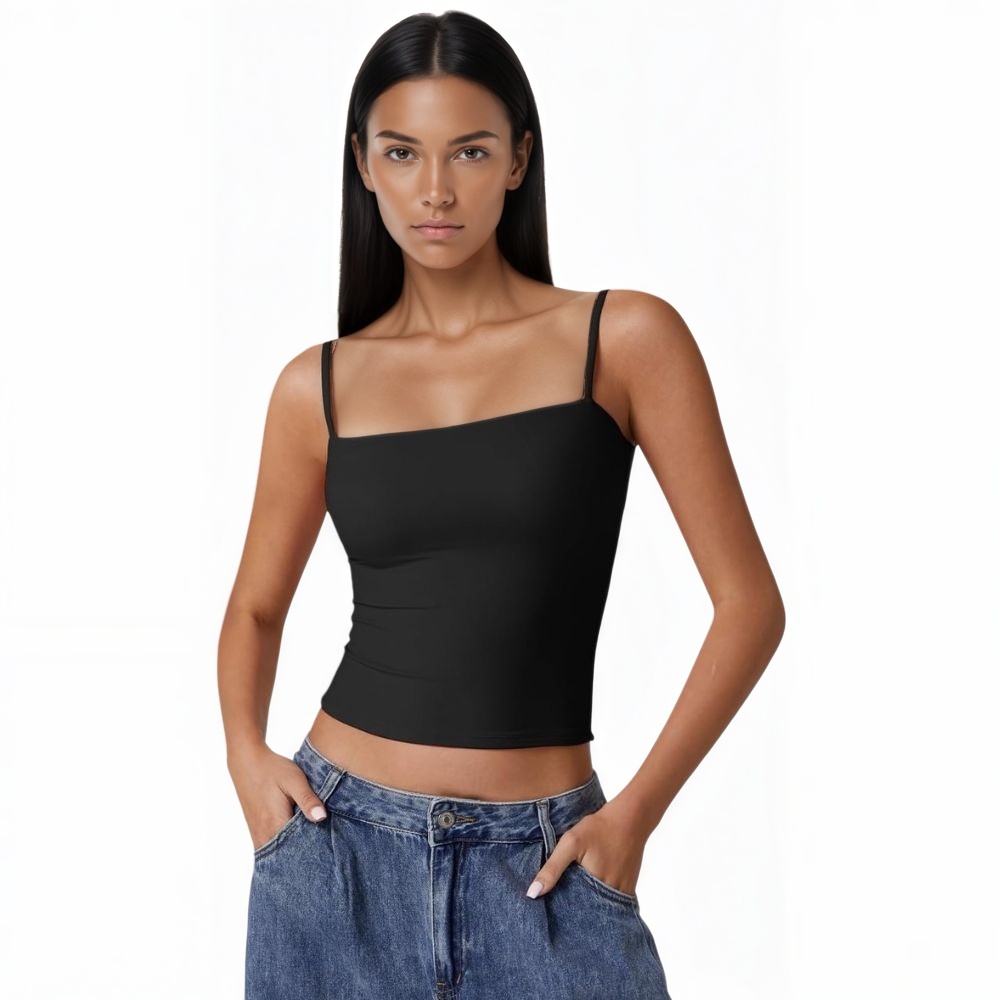 Double Lined Basic Tank Top Adjustable Spaghetti Straps Sleeveless