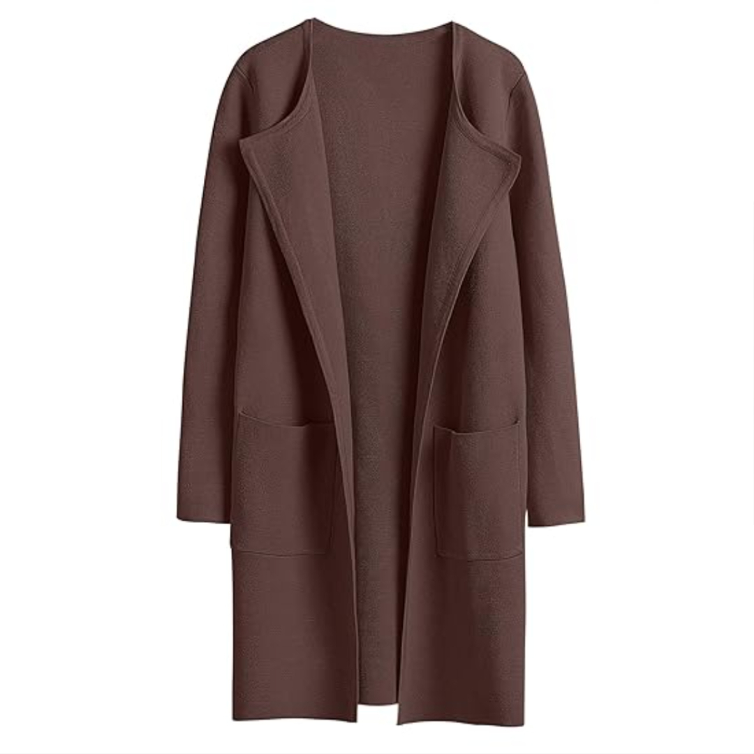 Open Front Knit Long Cardigan Coat With Pockets For Women