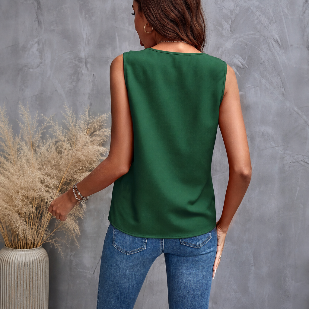 Sleeveless Solid Ruffled Blouse For Women