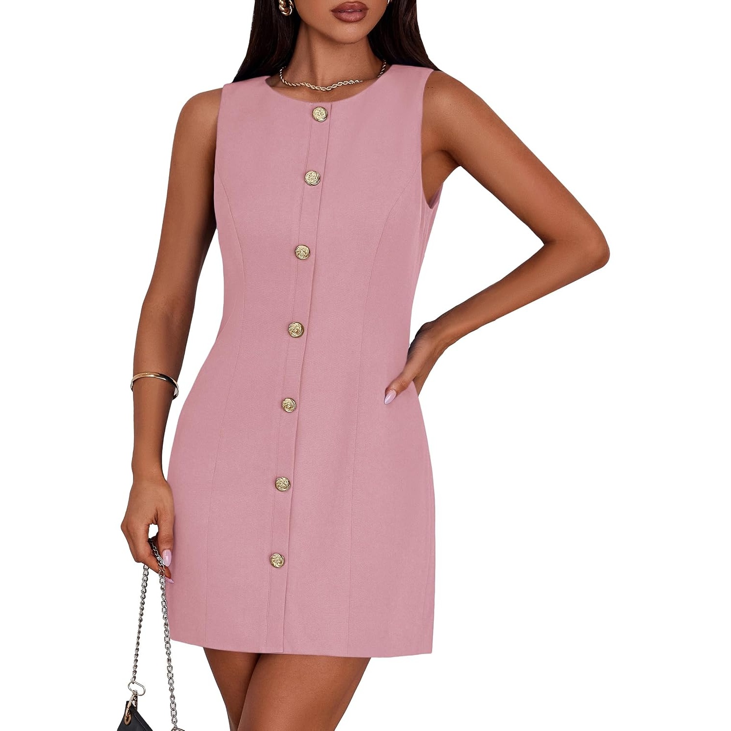 Sleeveless Button Front Summer Formal Short Dress Dress