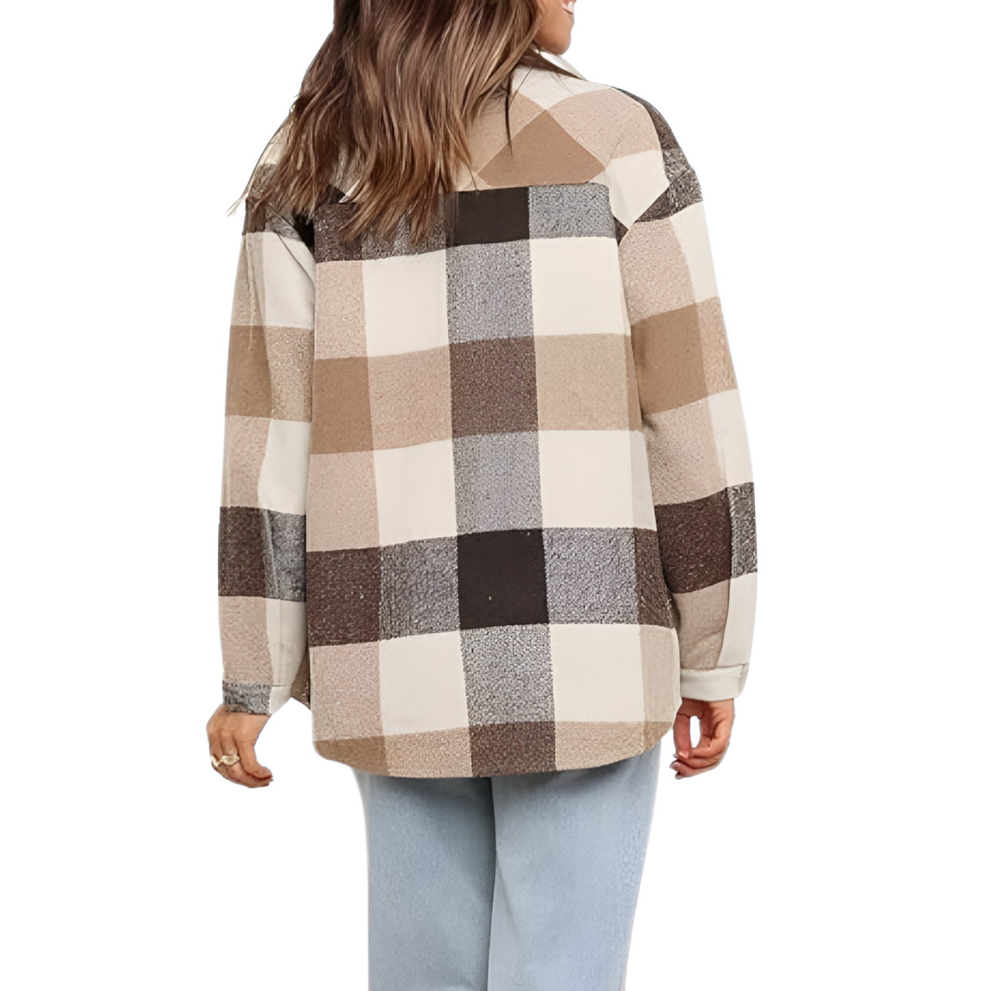 Plaid Flannel Shacket With Long Sleeve Button Down Style For Women