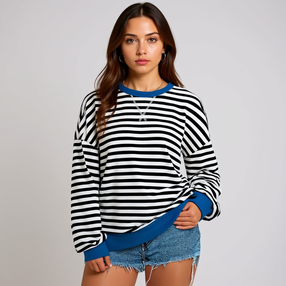 Women Oversized Striped Crewneck Sweatshirt