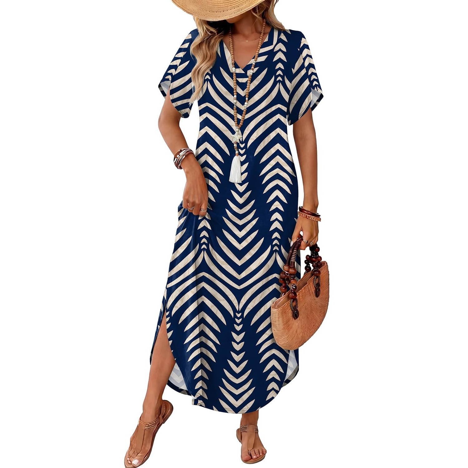 Summer Sundress Casual Short Sleeve Maxi Dress For Women