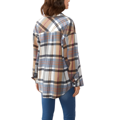 Plaid Flannel Shacket With Long Sleeve Button Down Style For Women