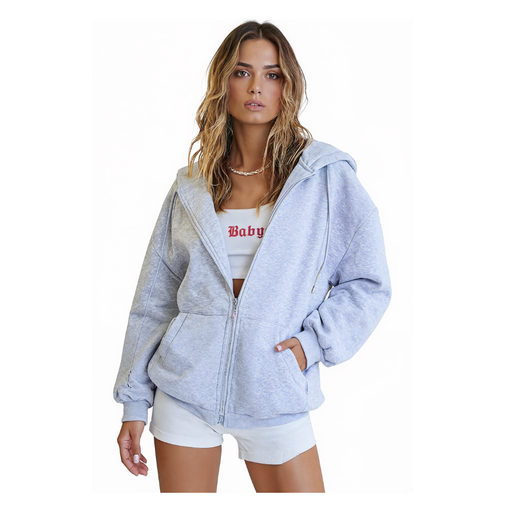 Oversized Women Zip Up Hoodie Sweatshirt Jacket