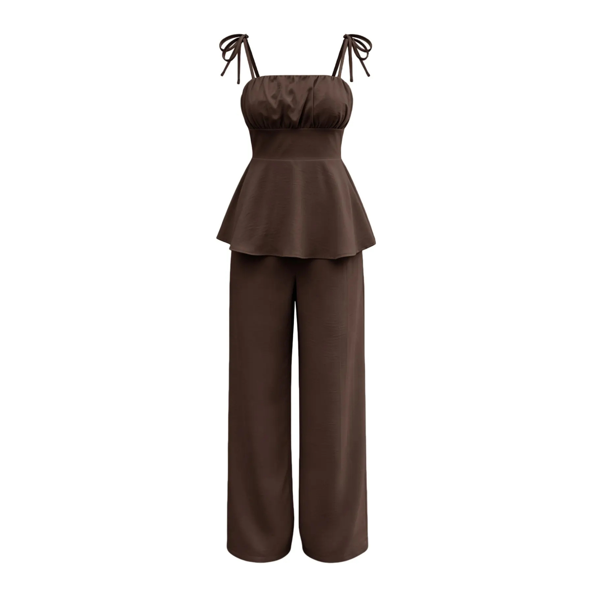 Casual Simple Ruffled Spaghetti Strap Cami Top And Pants Set