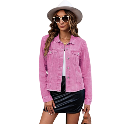 Women’s Distressed Denim Jacket Vintage Button Up Trucker Style