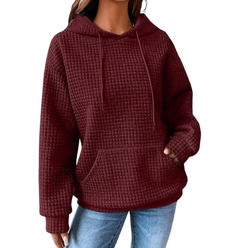 Womens Hoodies Casual Long Sleeve Drawstring Waffle Pullover Tops Loose Hooded Sweatshirt With Pocket