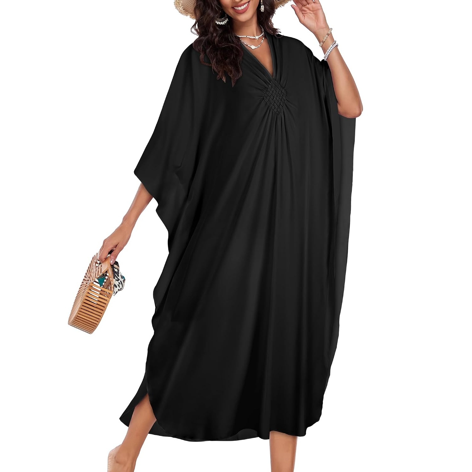 Flowy Smocked Front Kaftan Maxi Dress for Women
