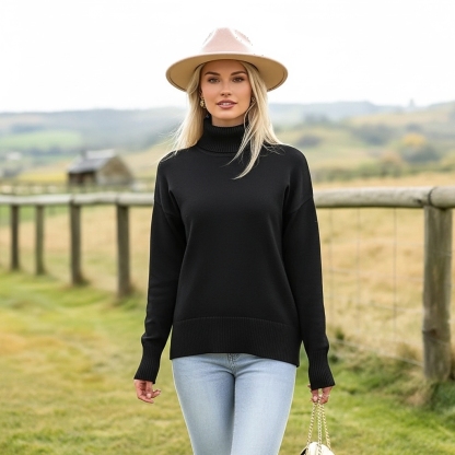 Oversized Chunky Knitted Sweater For Women With High Hem