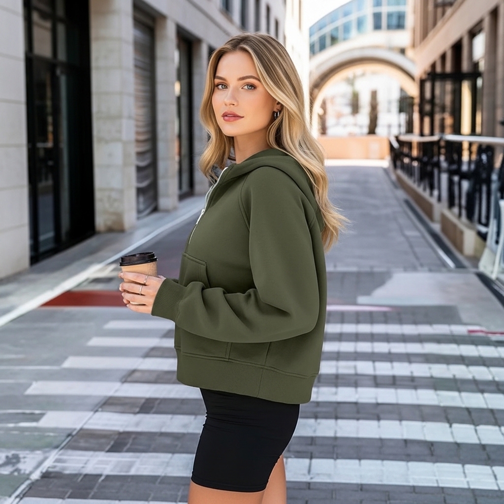 Half Zip Fleece Hoodie Sweatshirt With Oversized Fit Style For Women