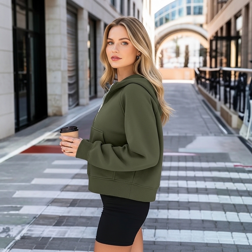 Half Zip Fleece Hoodie Sweatshirt With Oversized Fit Style For Women