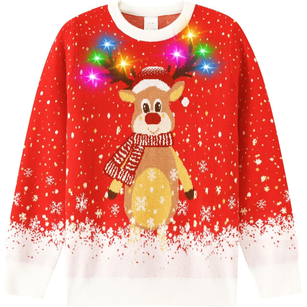 Kids Christmas Light Up Reindeer Sweater 