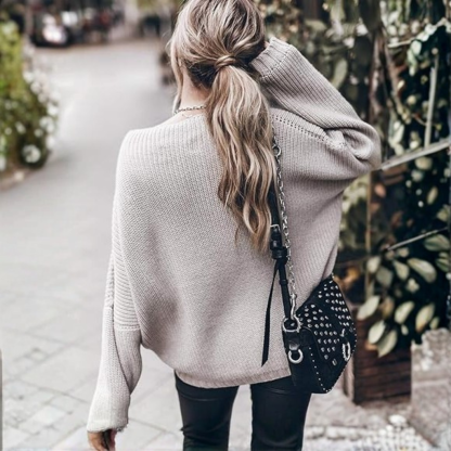 Oversized Chunky Knit Sweater With Batwing Sleeve For Women