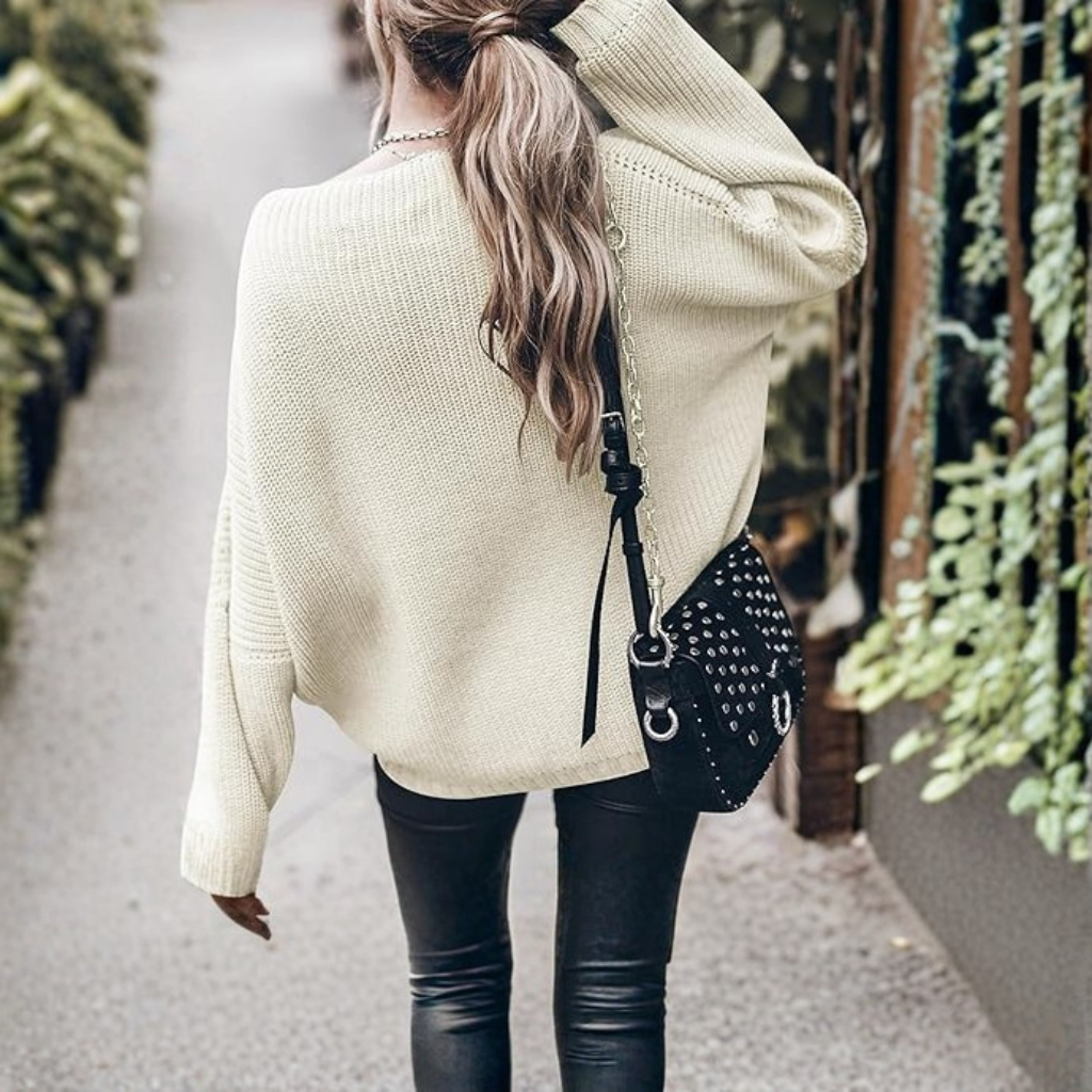 Oversized Chunky Knit Sweater With Batwing Sleeve For Women