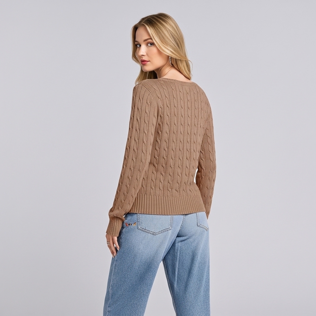 Long Sleeve Cable Knitted Design Sweater For Women