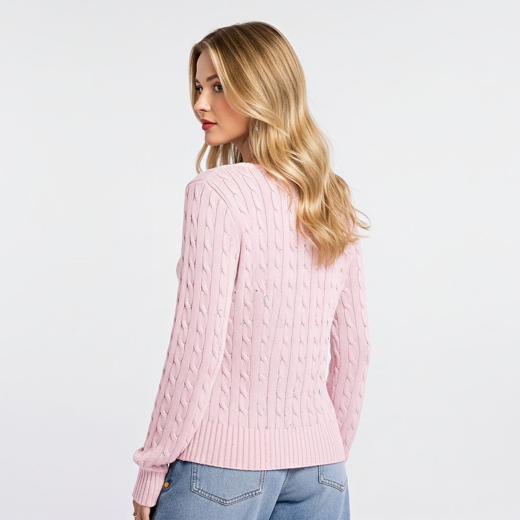 Long Sleeve Cable Knitted Design Sweater For Women
