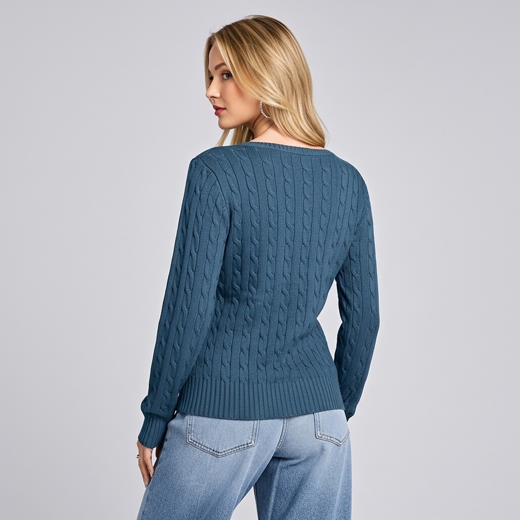 Long Sleeve Cable Knitted Design Sweater For Women
