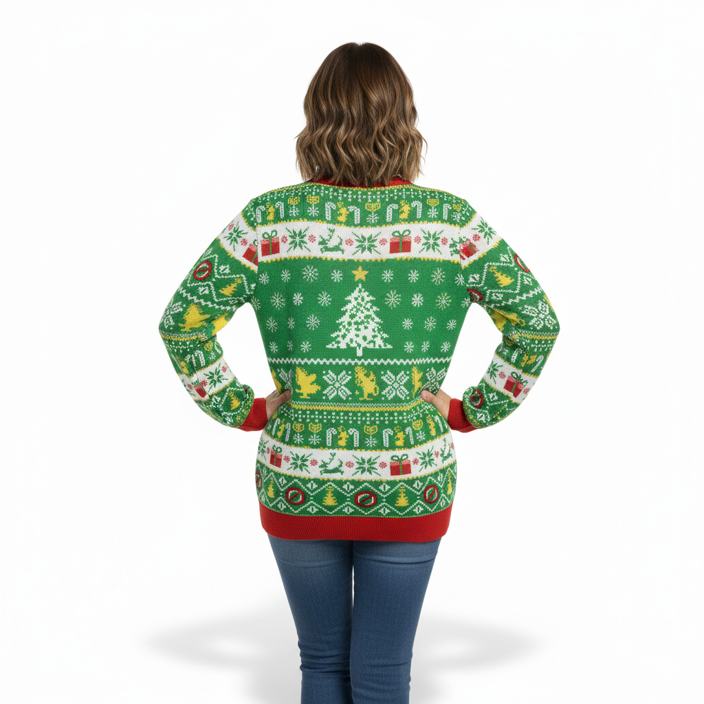 Womens Funny Christmas Green Elf Knitted Sweater 
