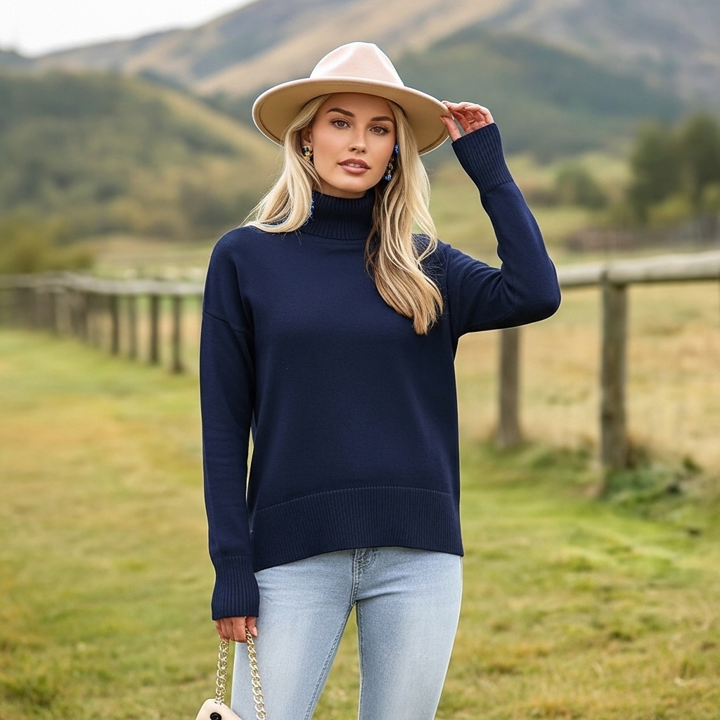 Oversized Chunky Knitted Sweater For Women With High Hem