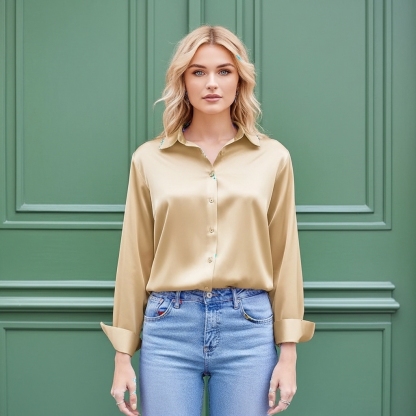 Long Sleeve Button Down Shirt With Business Casual Style For Women