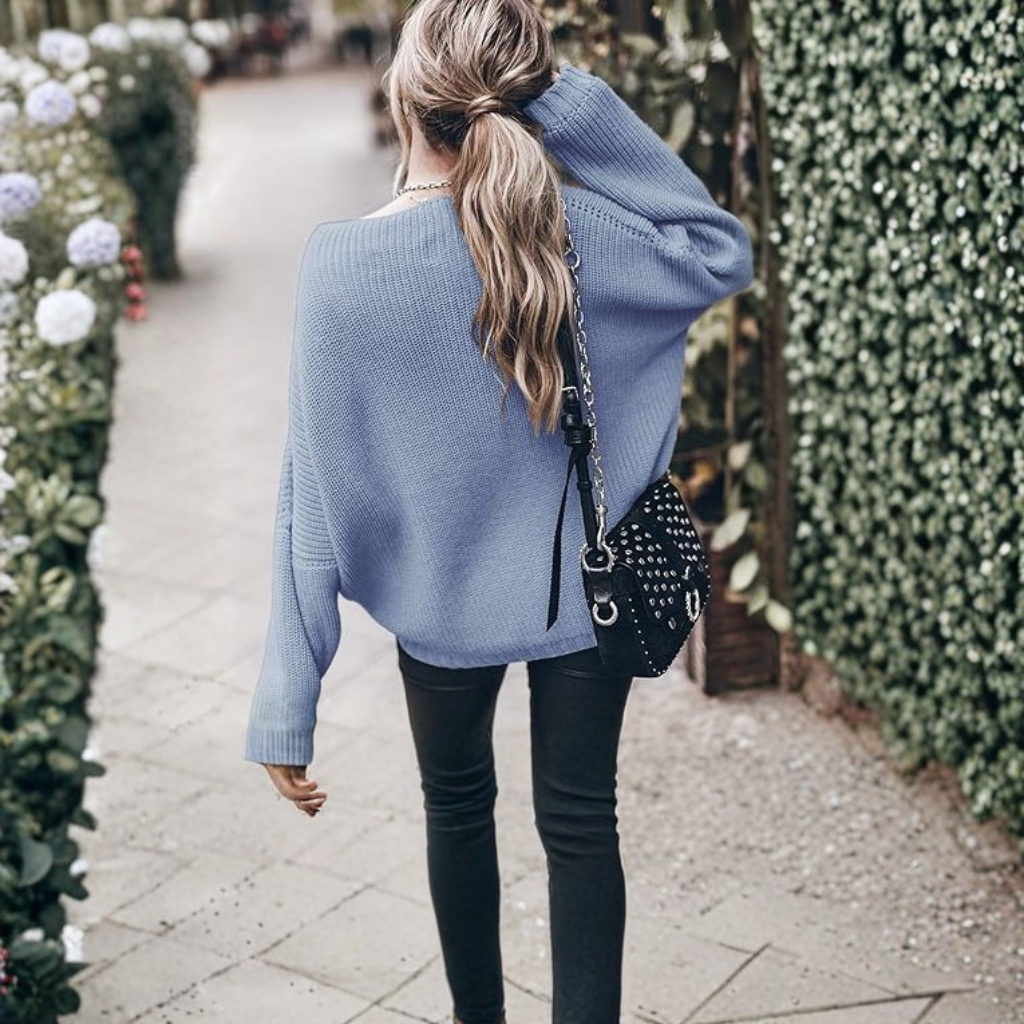 Oversized Chunky Knit Sweater With Batwing Sleeve For Women