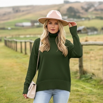 Oversized Chunky Knitted Sweater For Women With High Hem