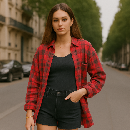 Oversized Raw Edge Washed Shirt Jacket with Utility Pockets