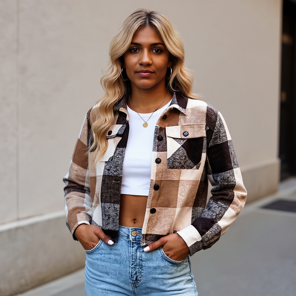 Plaid Button Down Cropped Jacket