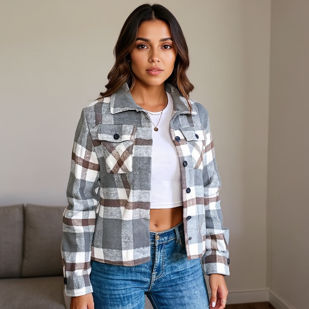 Plaid Button Down Cropped Jacket