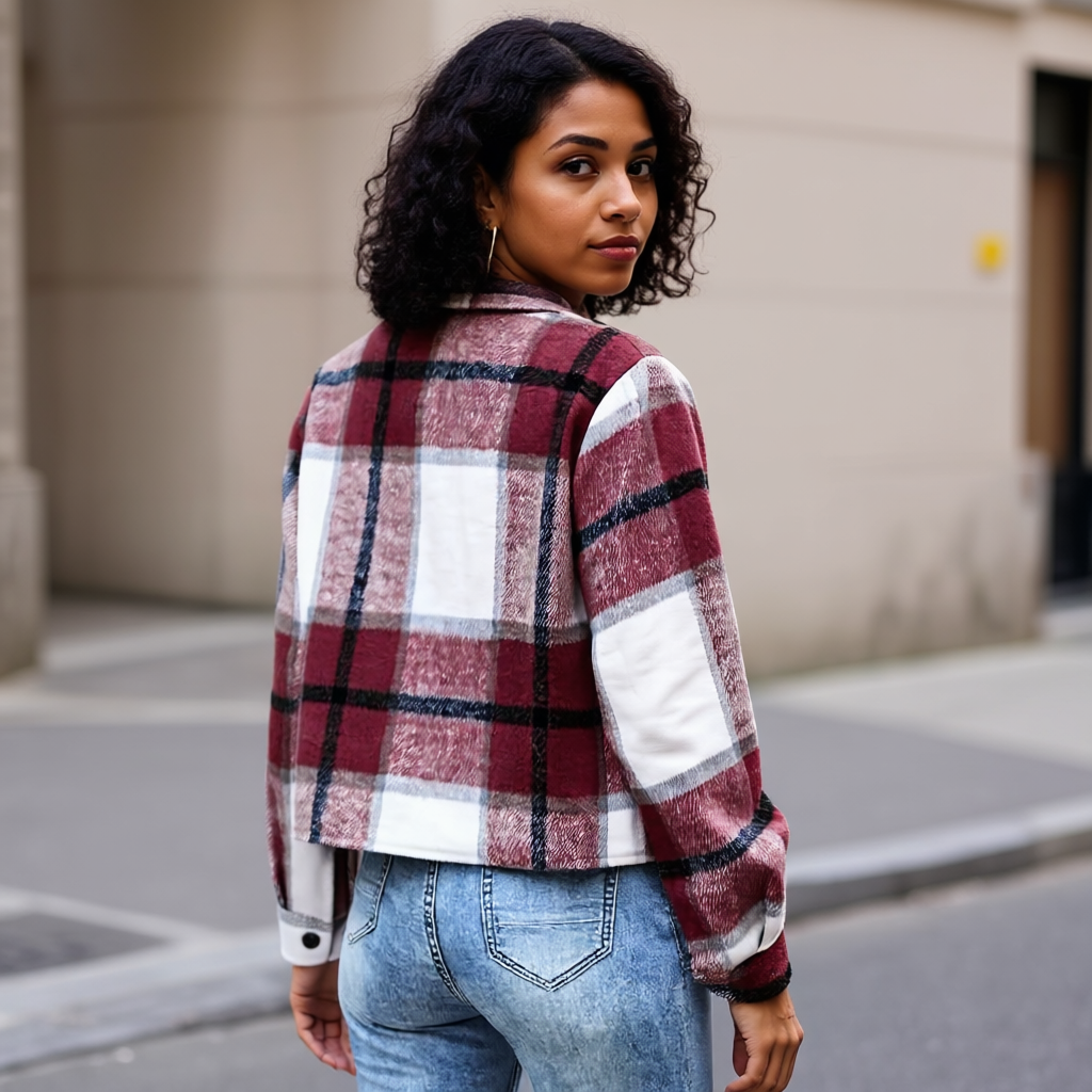 Plaid Button Down Cropped Jacket
