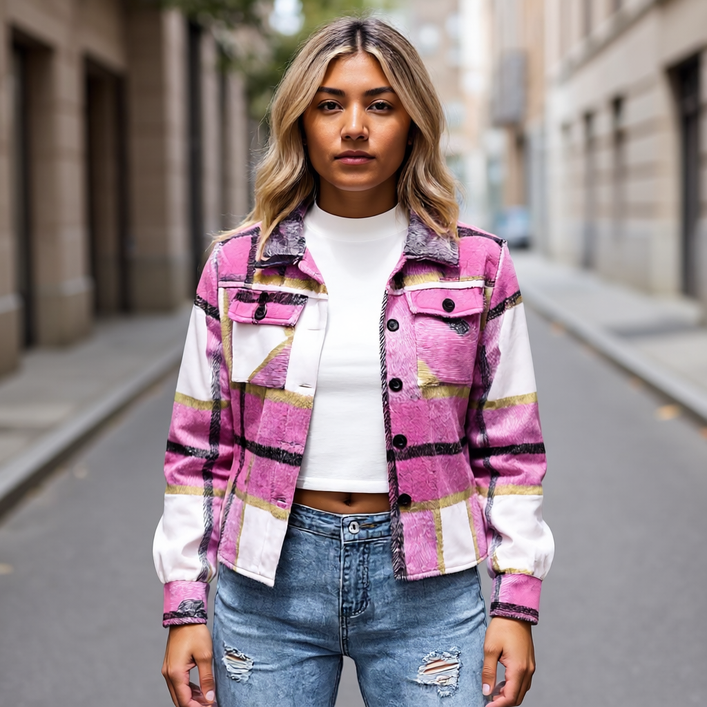 Plaid Button Down Cropped Jacket
