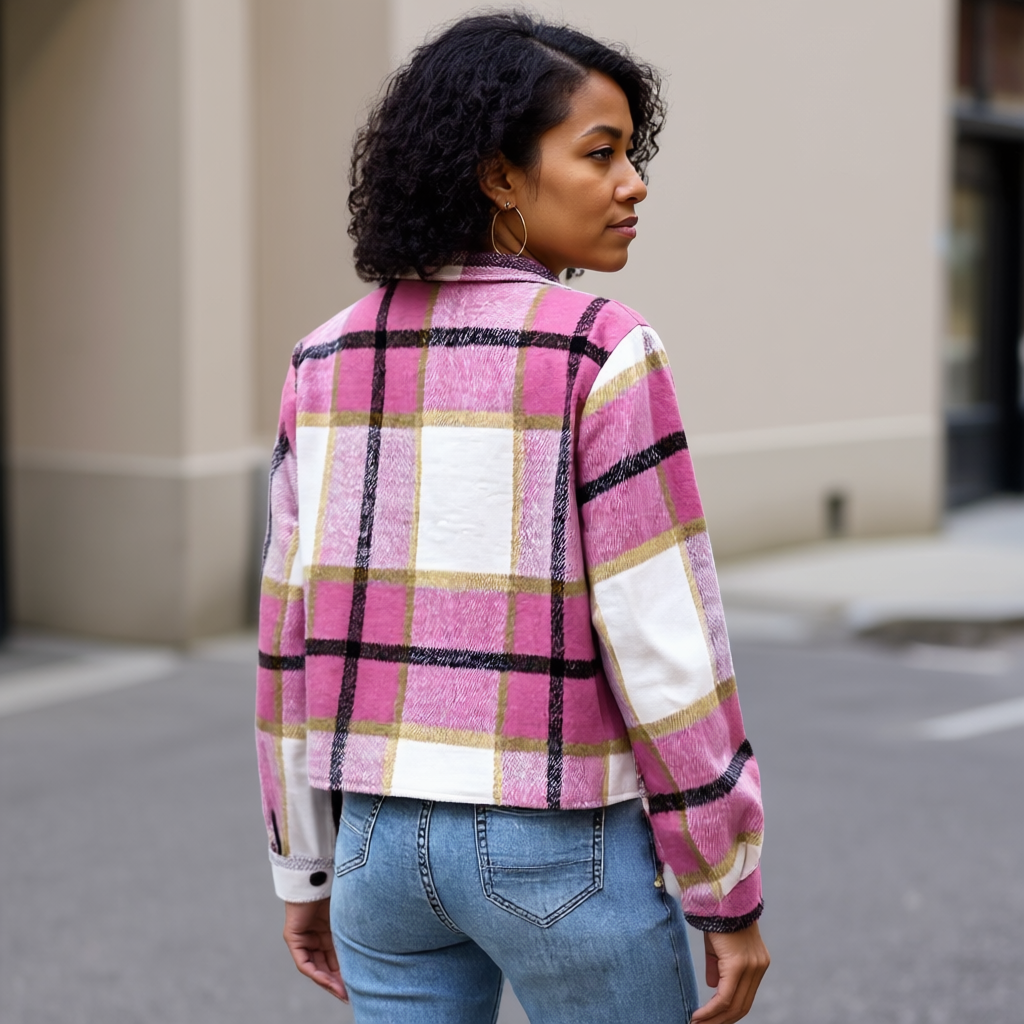 Plaid Button Down Cropped Jacket
